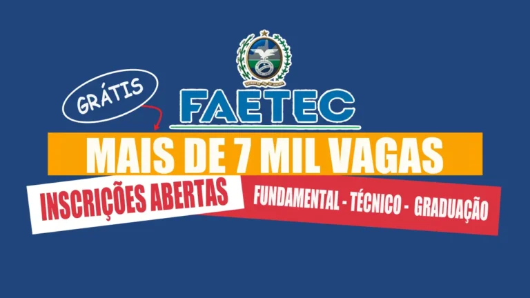 Faetec abre mais de 7 mil vagas em cursos gratuitos para ensino fundamental, médio técnico e graduação em diferentes áreas do conhecimento