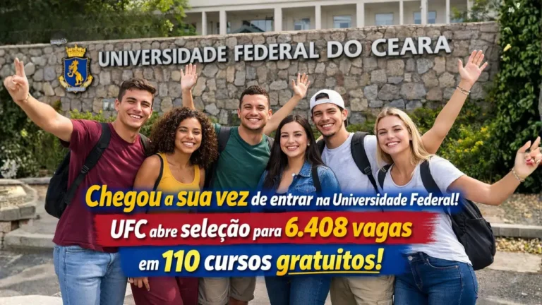 Chegou a sua vez de entrar na Universidade Federal! UFC abre seleção para 6.408 vagas distribuídas em 110 cursos gratuitos de graduação na capital e no interior, via Sisu 2026