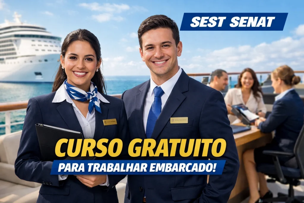 Chance para quem quer trabalhar embarcado! SEST SENAT tem curso gratuito EAD de Recepcionista de Navios e Embarcações com certificado em apenas 20 horas de capacitação