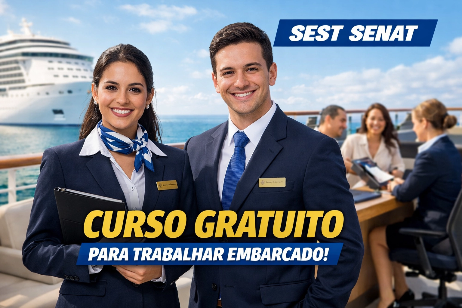 Chance para quem quer trabalhar embarcado! SEST SENAT tem curso gratuito EAD de Recepcionista de Navios e Embarcações com certificado em apenas 20 horas de capacitação