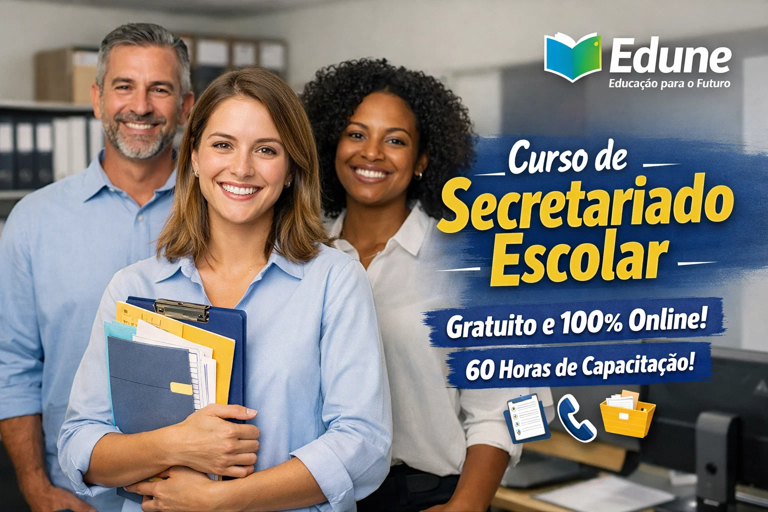 Curso de secretariado gratuito online da Edune