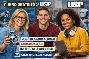 Curso gratuito da USP ensina robótica educacional, programação e inteligência artificial para professores da rede pública e universitários com aulas online até agosto