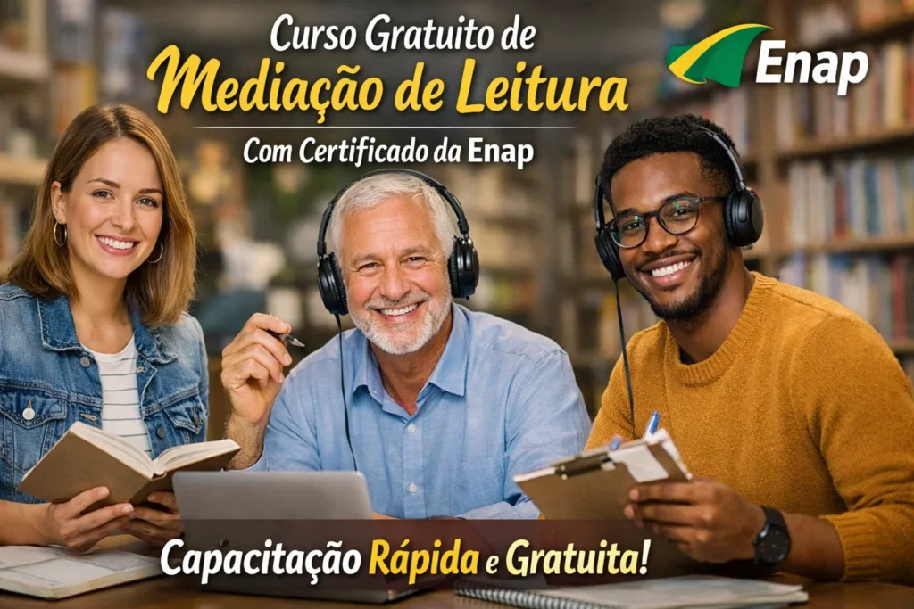 Curso gratuito de mediação de leitura com certificado da Enap ganha destaque entre quem busca curso de ledor e transcritor gratuito e capacitação rápida na área educacional