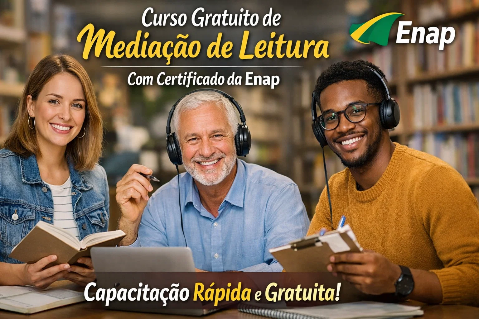 Curso gratuito de mediação de leitura com certificado da Enap ganha destaque entre quem busca curso de ledor e transcritor gratuito e capacitação rápida na área educacional