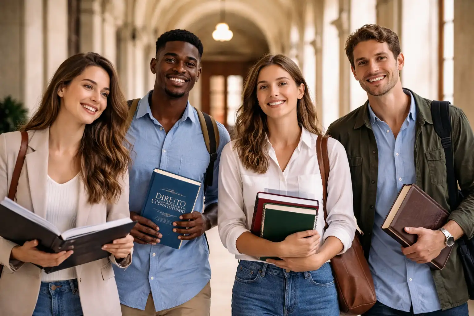 Estudantes de Direito em ambiente universitário público no Rio de Janeiro.