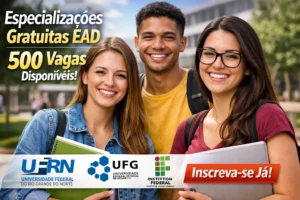 Especializações gratuitas EAD com 500 vagas estão com inscrições abertas agora e prazos já pressionam candidatos em março