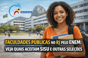 Estudantes analisando opções de ingresso em instituições públicas com apoio de notebook e material de estudo.
