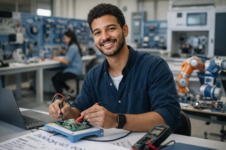 Estudante em ambiente de formação superior tecnológica representando curso tecnólogo