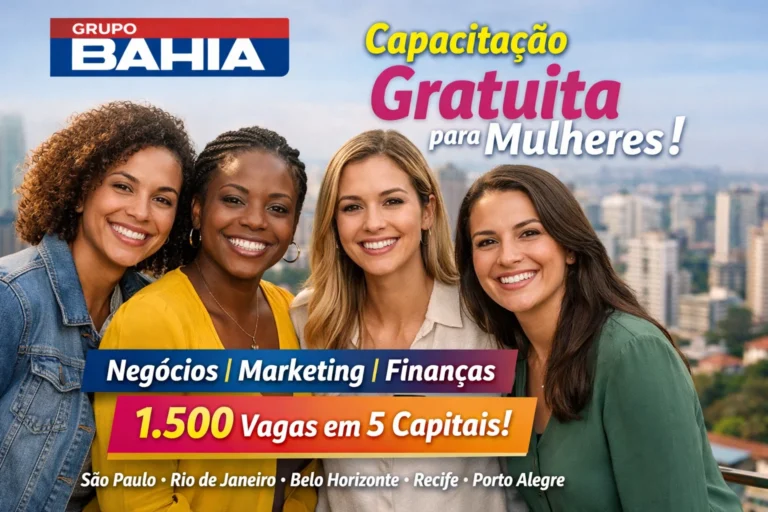 Grupo Casas Bahia anuncia capacitação gratuita para mulheres e oferece 1500 vagas em cinco capitais com formação em negócios, marketing e educação financeira e chance de emprego em empresa nacional