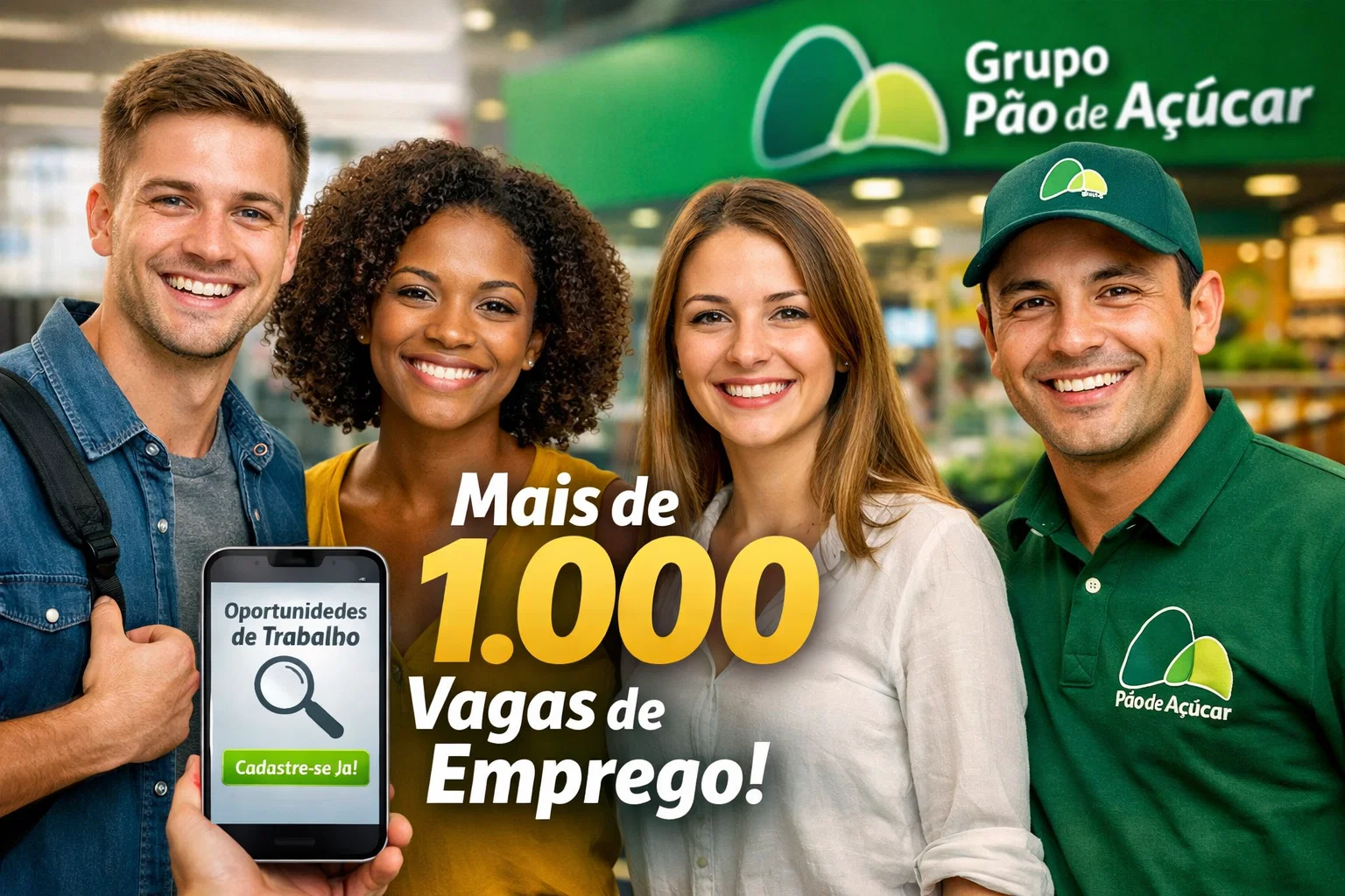 Grupo Pão de Açúcar divulga mais de mil vagas de emprego em plataforma digital de recrutamento acessível a candidatos de todo o país