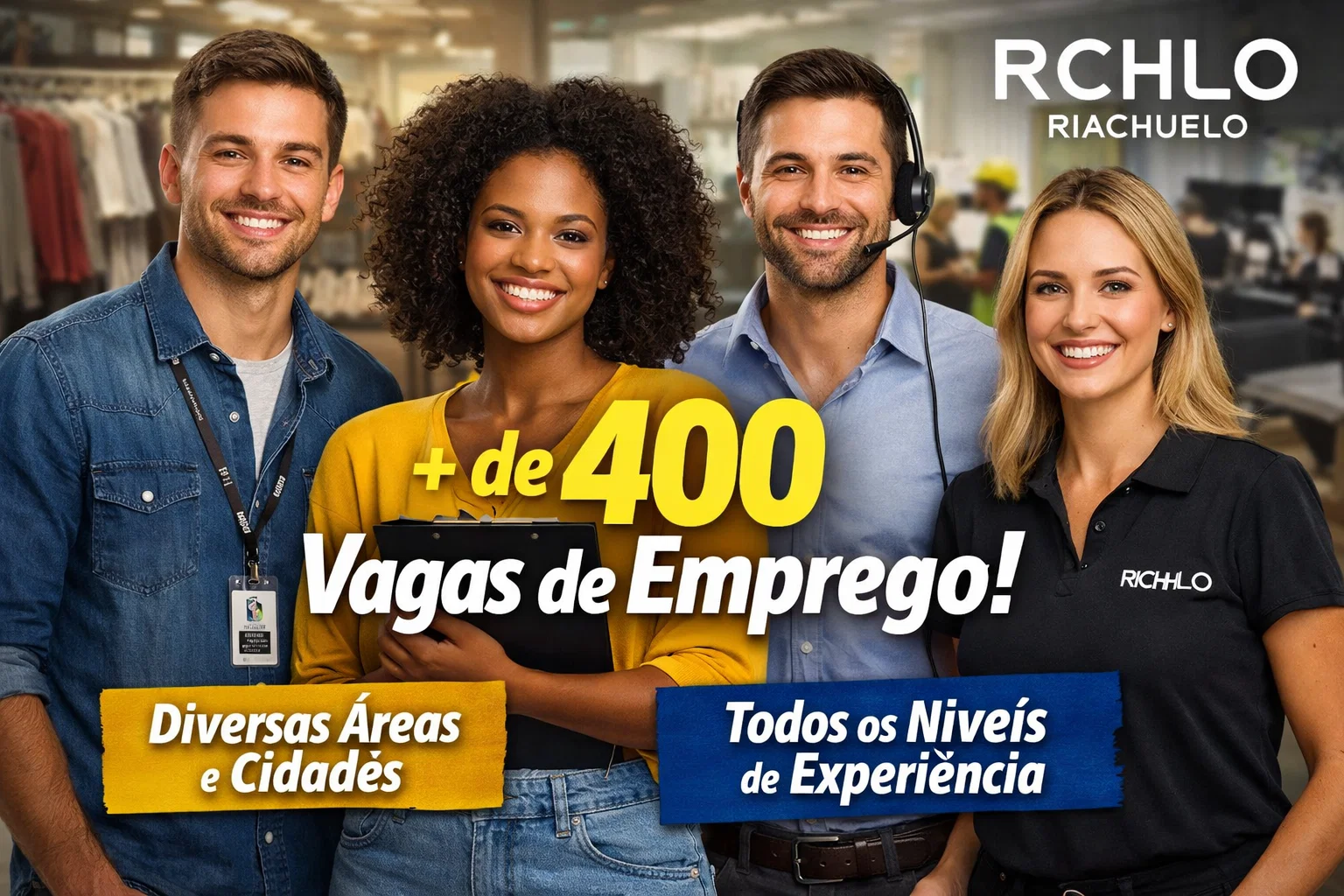 Riachuelo divulga mais de 400 vagas de emprego em várias cidades do Brasil, com vagas em áreas como tecnologia, marketing, atendimento e operações