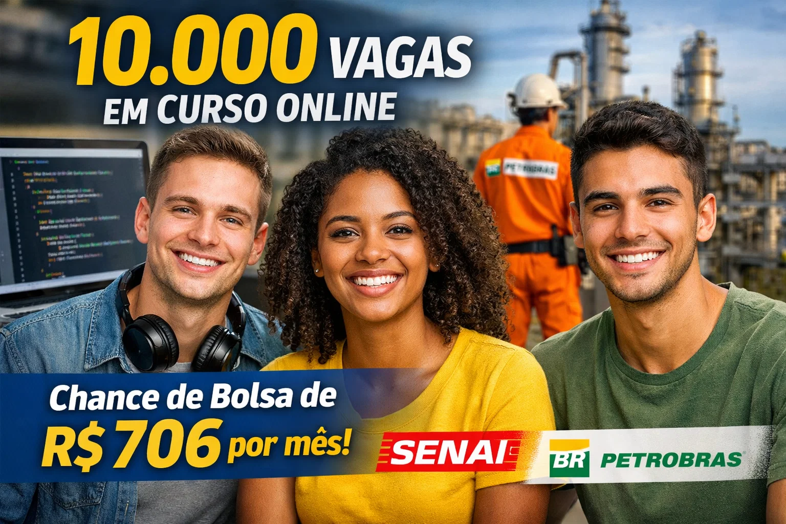 SENAI e Petrobras convocam interessados para suprir 10 mil vagas em curso gratuito online