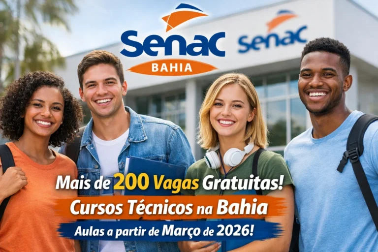 Senac abre mais de 200 vagas gratuitas para cursos técnicos na Bahia e aulas começam já em março de 2026