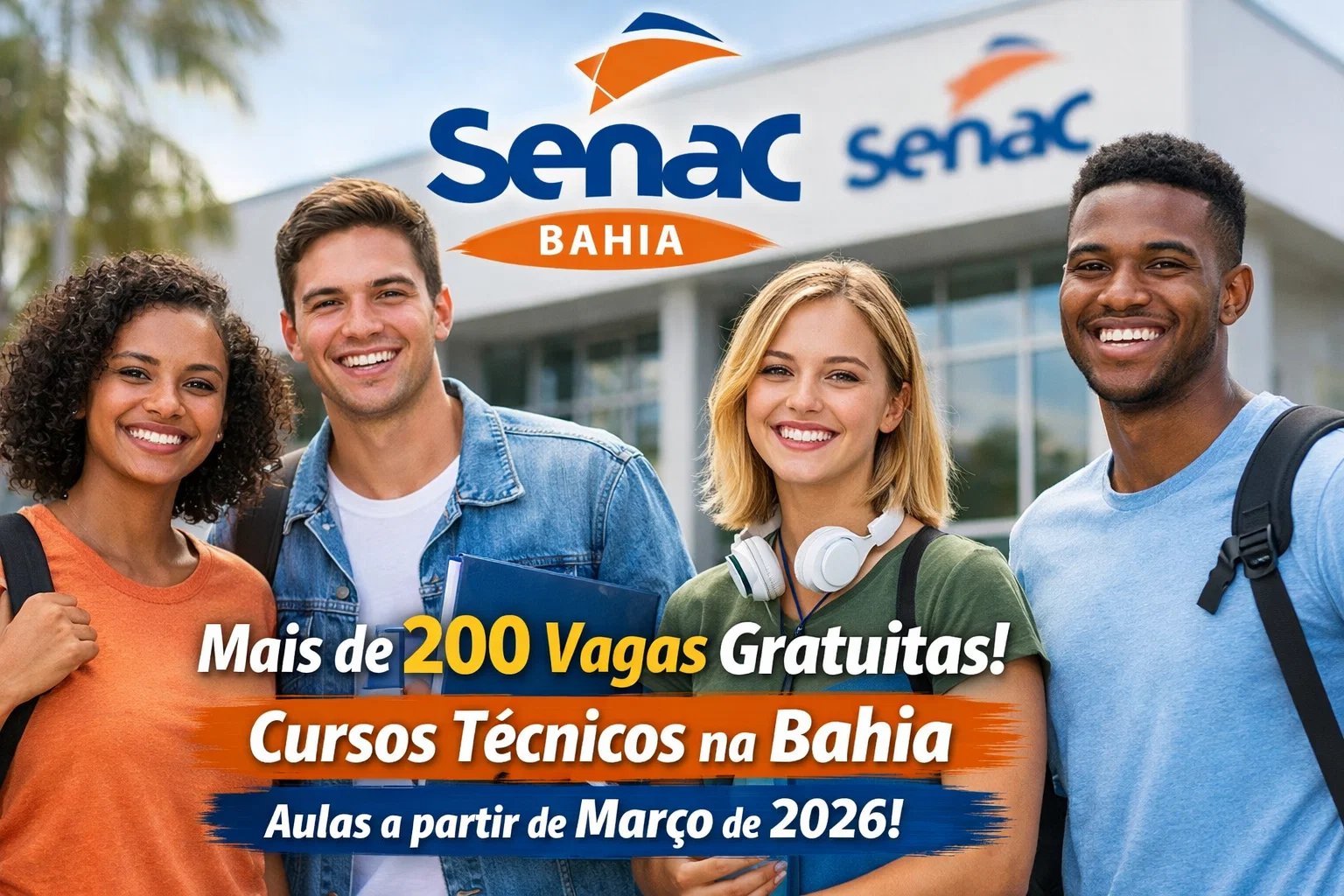 Senac abre mais de 200 vagas gratuitas para cursos técnicos na Bahia e aulas começam já em março de 2026