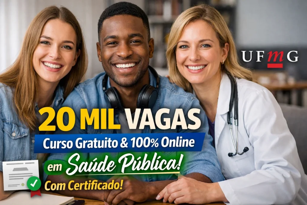 UFMG anuncia 20 mil vagas em curso gratuito e 100% online com certificado, promete formação com foco em saúde pública e pode ser feita de casa por quem busca ampliar currículo e novas oportunidades