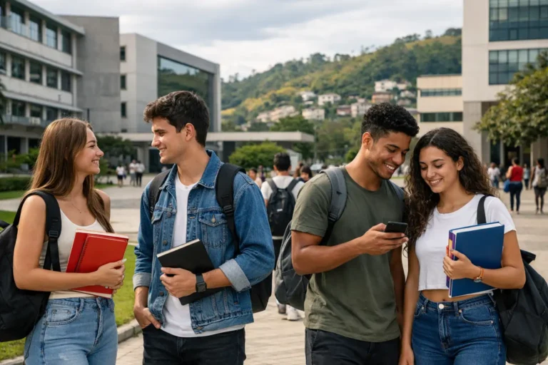 Estudantes em área externa de instituição pública de ensino superior em Volta Redonda