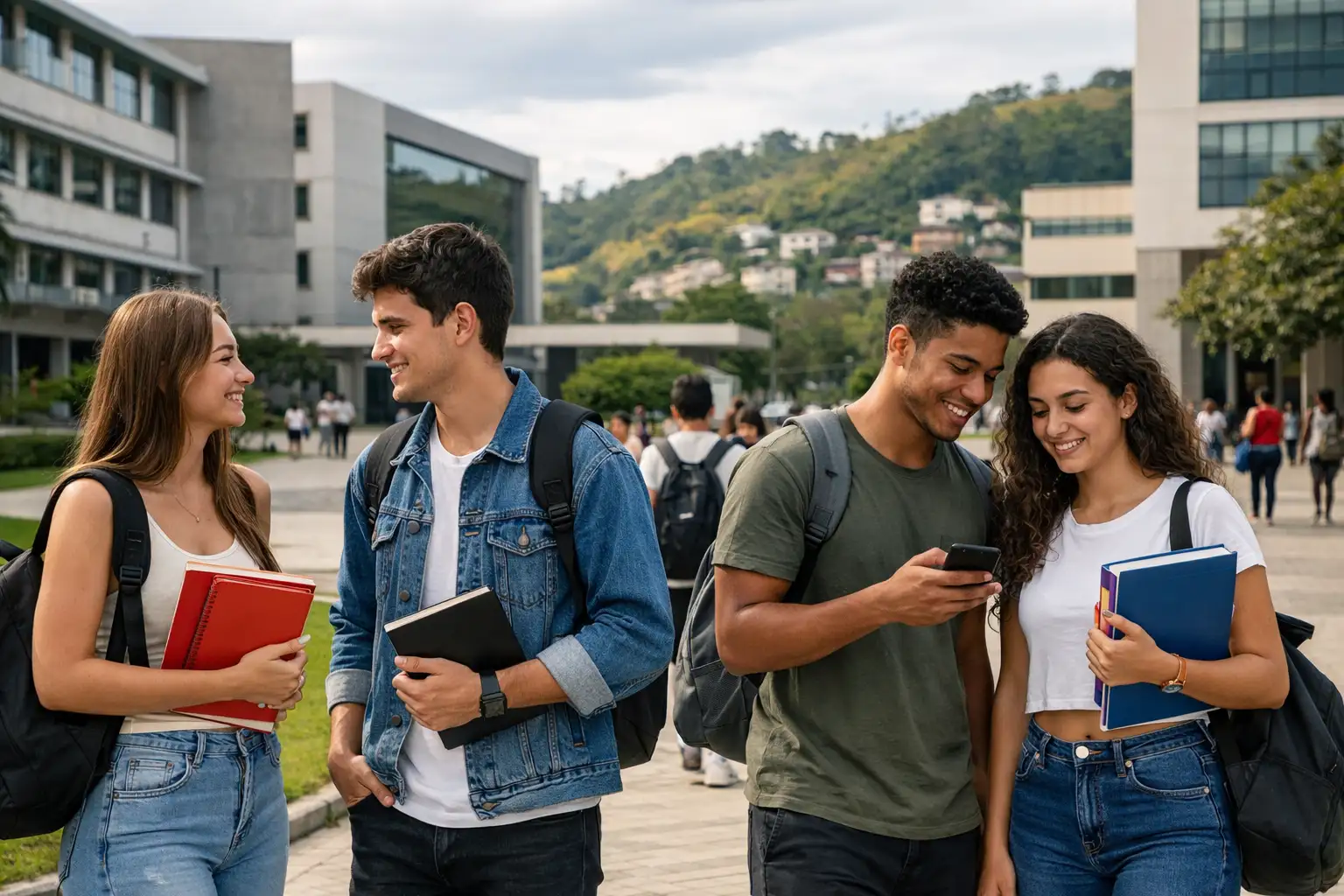 Estudantes em área externa de instituição pública de ensino superior em Volta Redonda