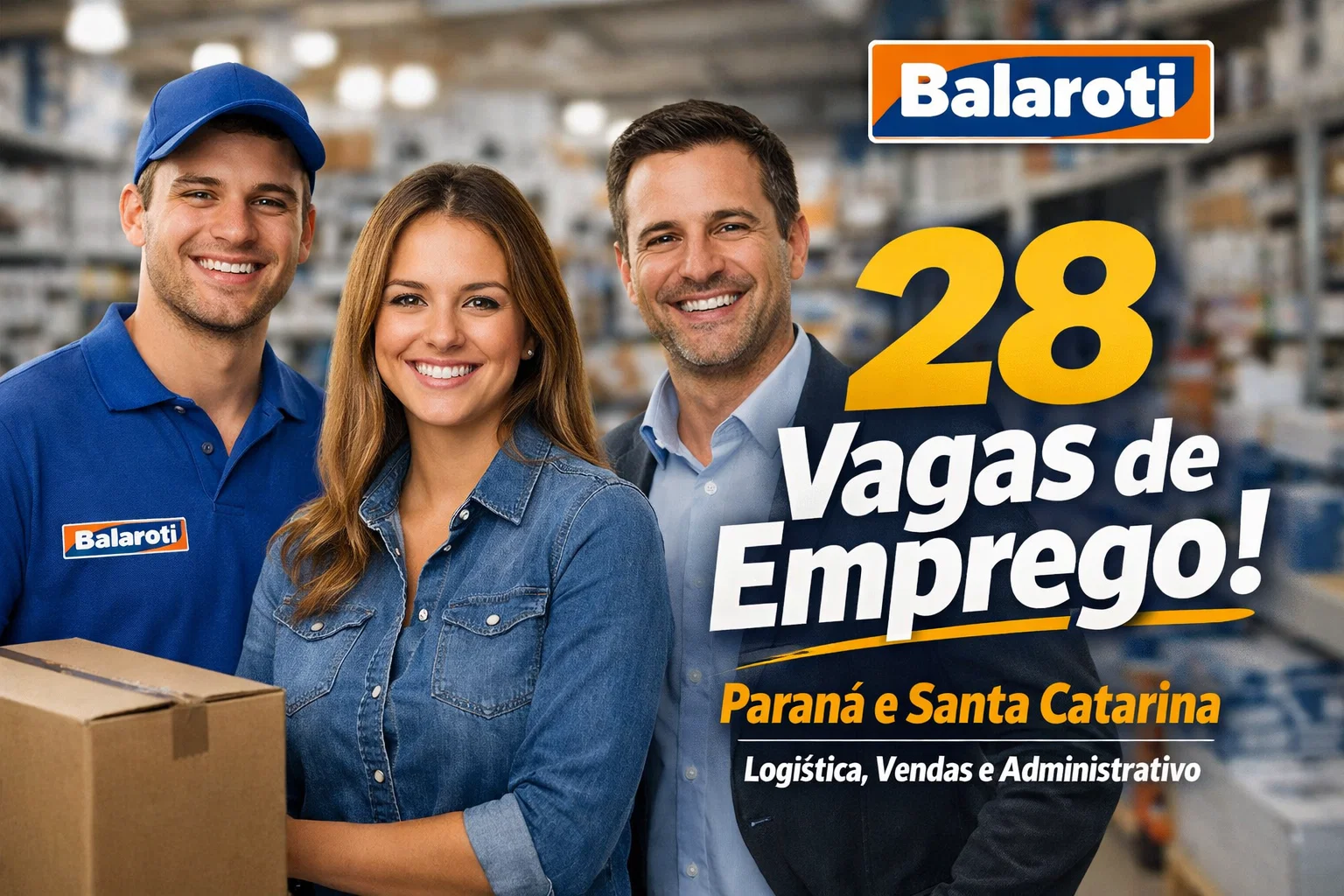 Balaroti anuncia 28 vagas de emprego em cidades do Paraná e Santa Catarina