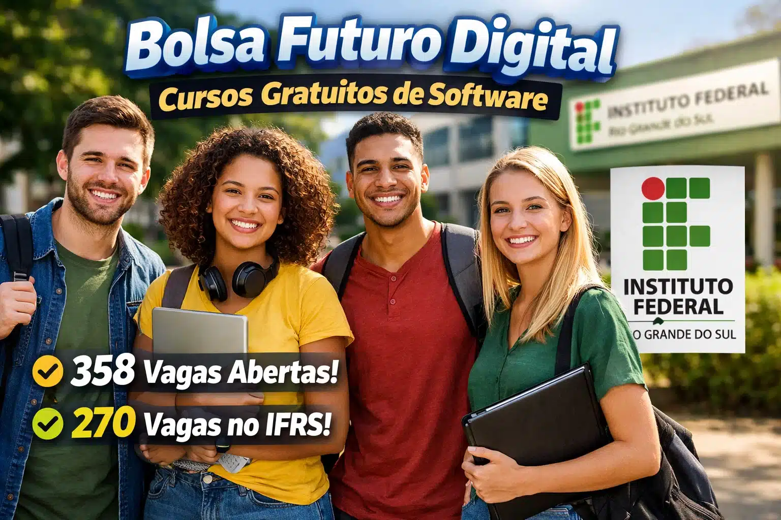 Bolsa Futuro Digital abre 358 vagas em cursos gratuitos de desenvolvimento de software com 270 vagas no IFRS