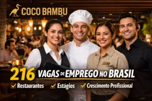 Coco Bambu abre 216 vagas de emprego em todo o Brasil com oportunidades em restaurantes