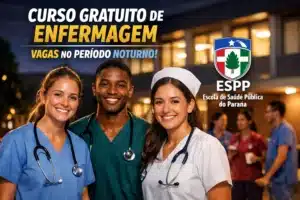Curso gratuito de enfermagem divulga diversas vagas com aulas noturnas pela Escola de Saúde Pública do Paraná