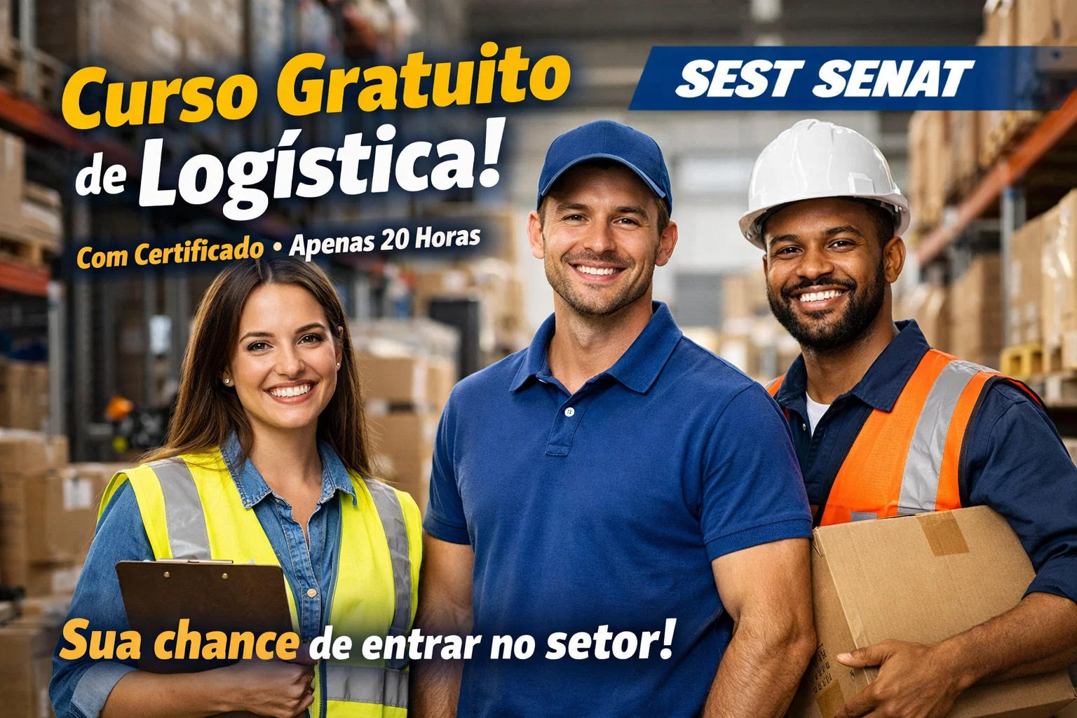 Curso gratuito de logística do SEST SENAT abre inscrições com certificado e apenas 20 horas de duração e pode ser a oportunidade que faltava para entrar no setor
