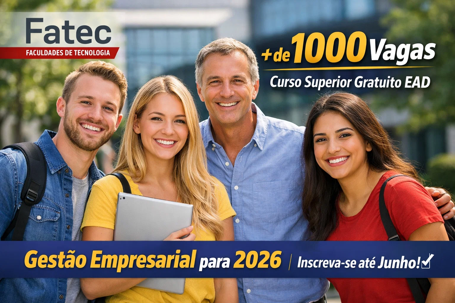 Fatecs abrem mais de 1000 vagas em curso superior gratuito EAD em Gestão Empresarial para 2026 e inscrições seguem abertas até junho
