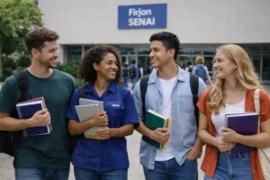 Alunos em ambiente de formação profissional na unidade Firjan SENAI Bonsucesso.