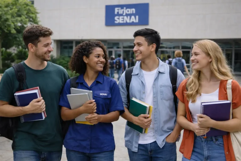 Alunos em ambiente de formação profissional na unidade Firjan SENAI Bonsucesso.
