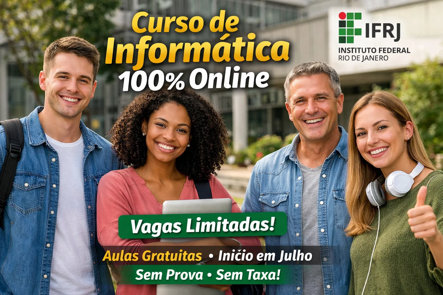 IFRJ abre inscrições para curso gratuito de informática 100% online com início em julho