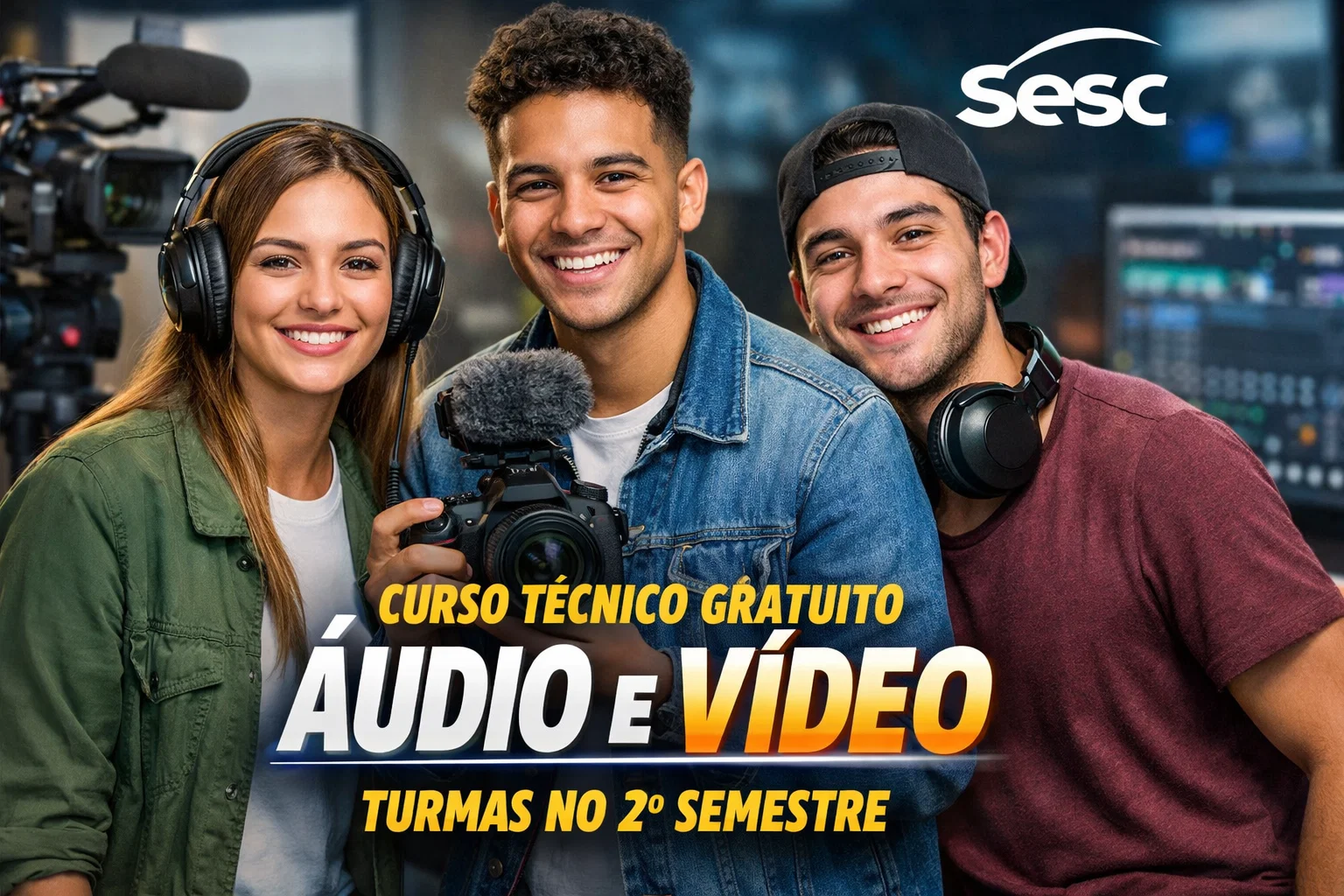 Sesc abre curso técnico gratuito de produção de áudio e vídeo