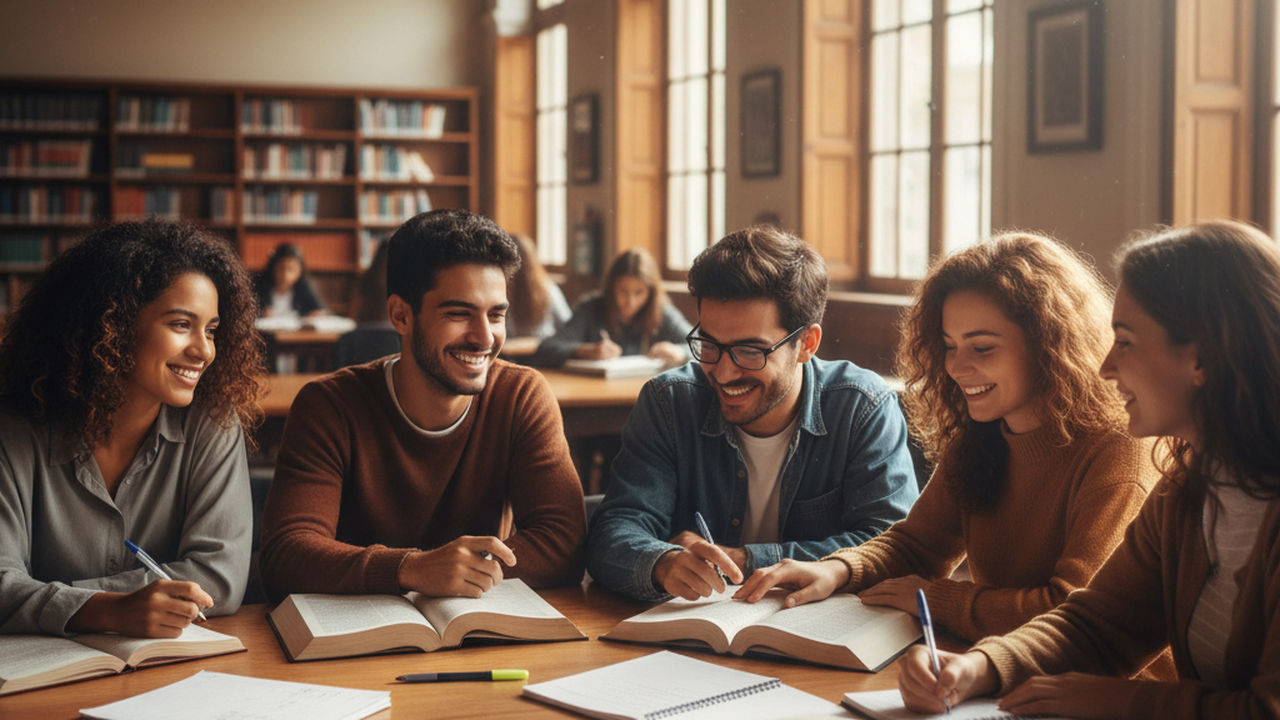 Jovens estudando para concurso público de educação em Joinville com vagas para professor e auxiliar