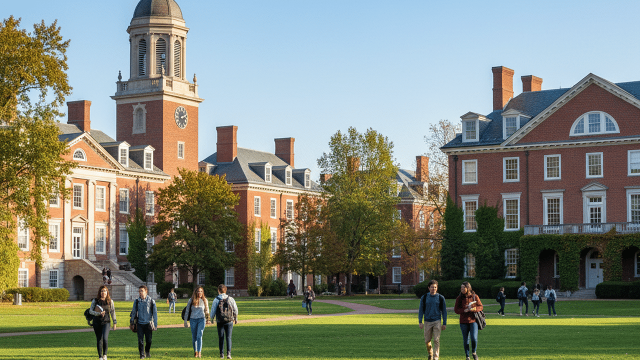 Campus de universidade americana estilo Ivy League onde estudante brasileira vai estudar