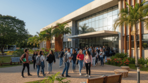Campus do Instituto Federal do Norte de Minas Gerais com estudantes