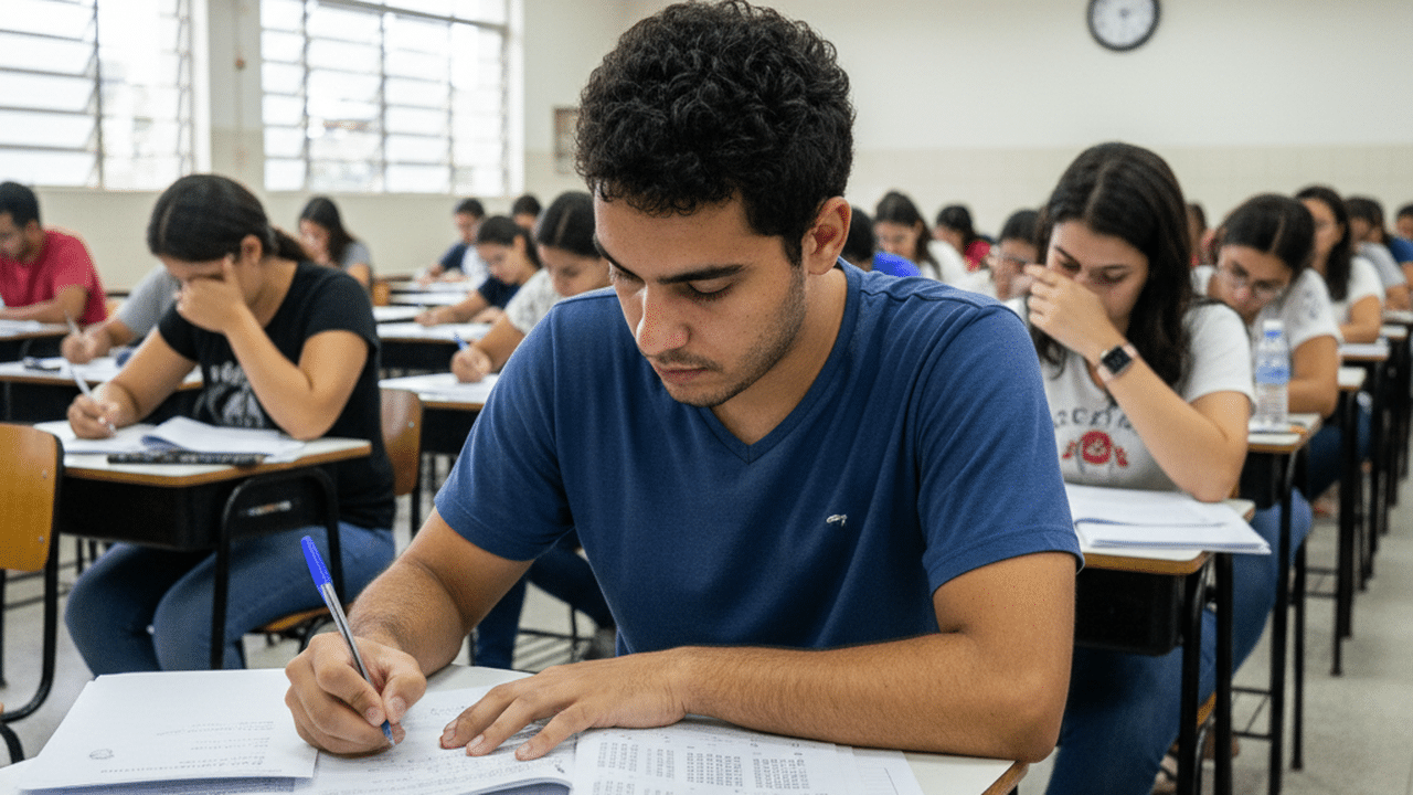 Candidatos fazendo prova do concurso fuzileiro naval da Marinha