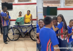 Escola transforma a vida de aluno com doação de bicicleta e garante frequência nas aulas com apoio de professores e colegas