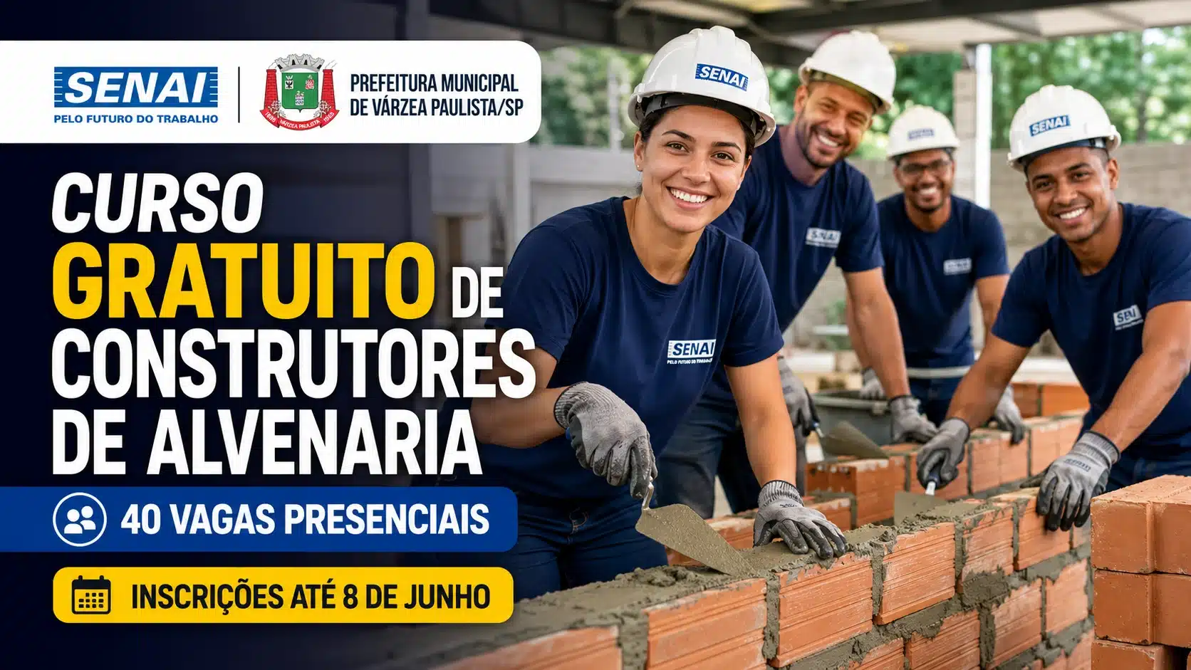 Senai e Prefeitura abrem curso gratuito de construtores de alvenaria