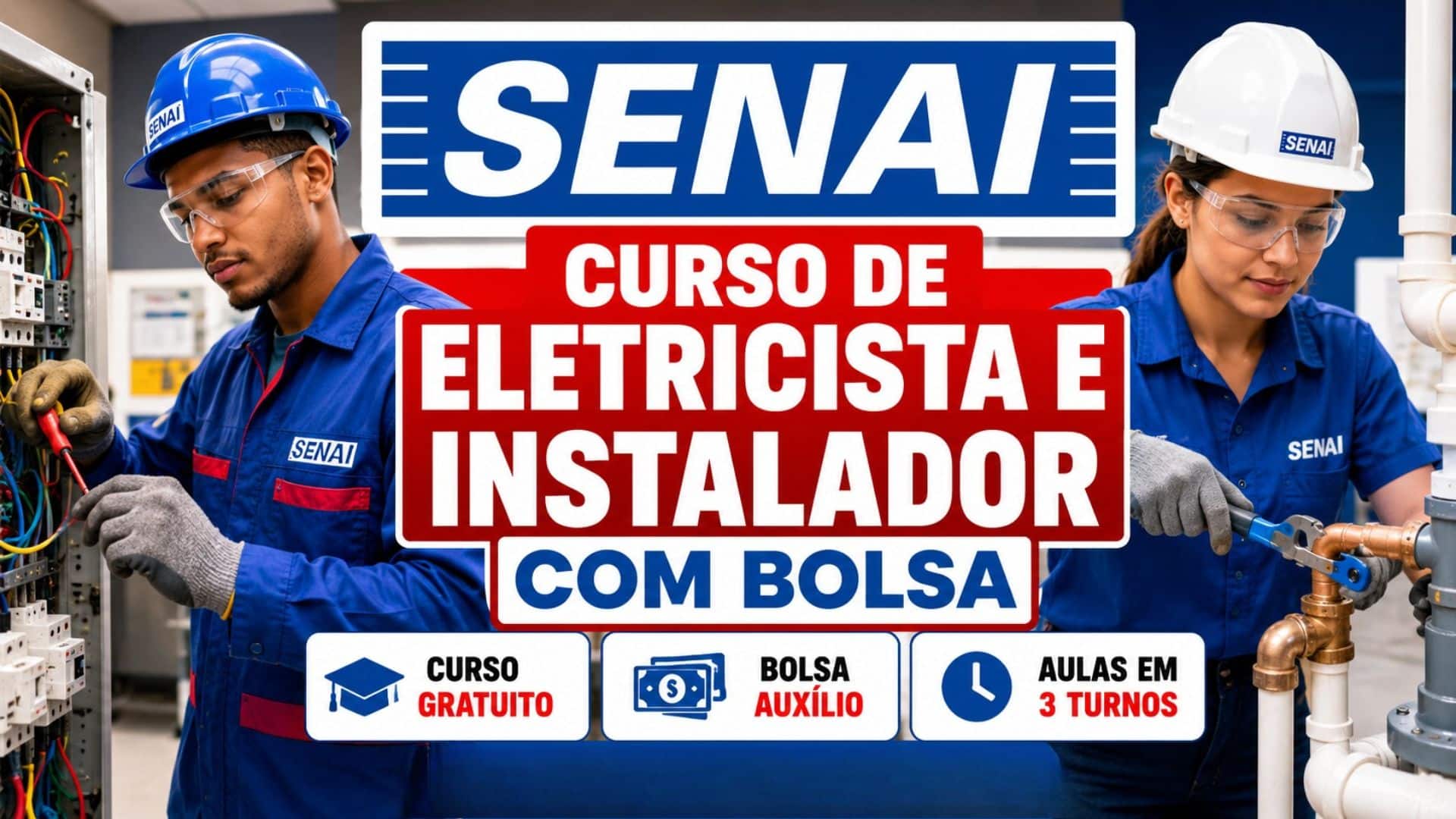 Senai oferece 60 vagas gratuitas para cursos de eletricista de obras e instaladora hidráulica com bolsa-auxílio de até R$ 297 no Rio de Janeiro