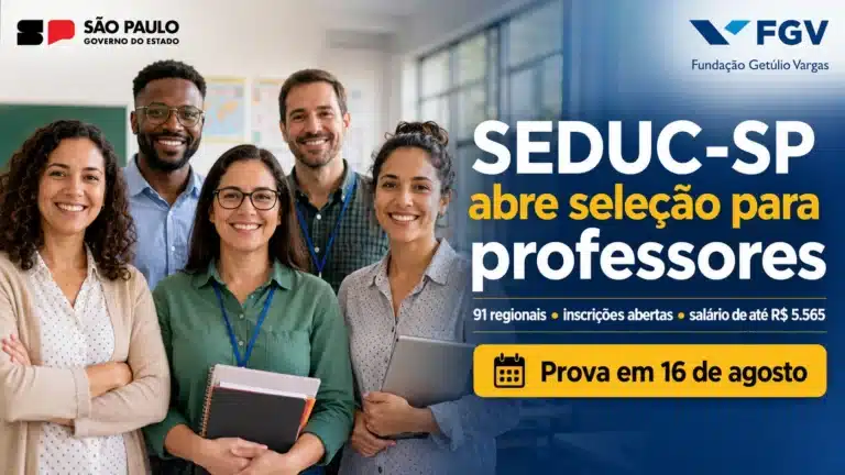 SEDUC-SP junto da Fundação Getúlio Vargas convoca professores para contratação através de Processo Seletivo em 91 regionais