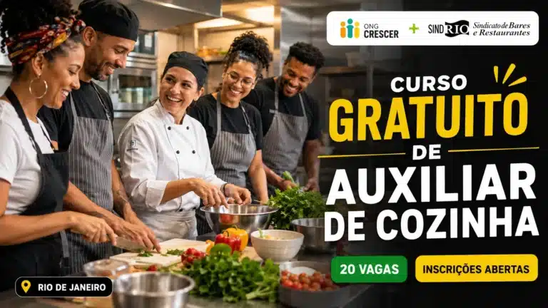 ONG Crescer e SindiRio oferecem curso gratuito de Auxiliar de Cozinha com vagas limitadas