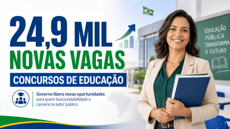 Imagem sobre liberação de 24,9 mil novas vagas em concursos de educação para quem busca estabilidade e carreira no setor público.