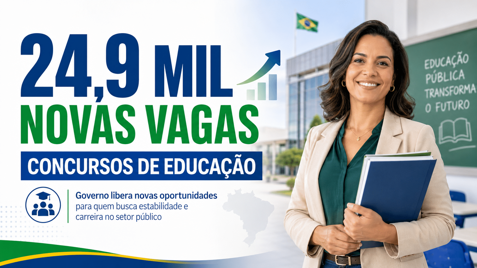 Imagem sobre liberação de 24,9 mil novas vagas em concursos de educação para quem busca estabilidade e carreira no setor público.