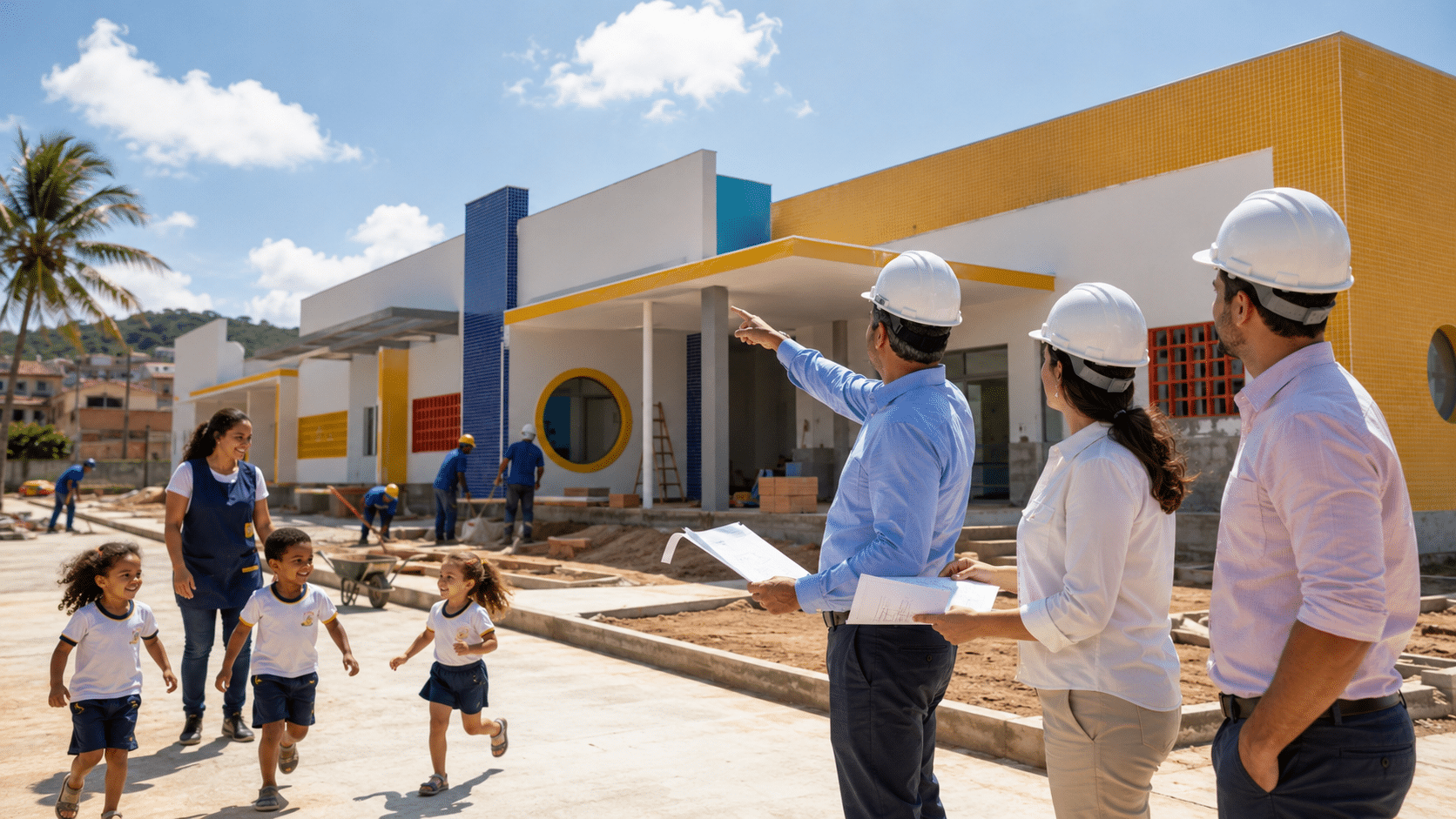 Autoridades visitam obras de creche em Barbalha que receberá investimento do MEC para atender crianças em tempo integral.
