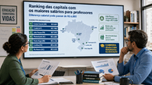 Professores analisam ranking das capitais brasileiras com maiores salários e dados sobre vencimento base na educação pública.