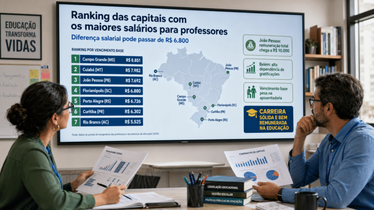 Professores analisam ranking das capitais brasileiras com maiores salários e dados sobre vencimento base na educação pública.