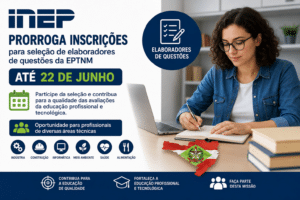 Profissional escrevendo em mesa de estudos com notebook, em imagem sobre seleção do Inep para elaboradores de questões da EPTNM.