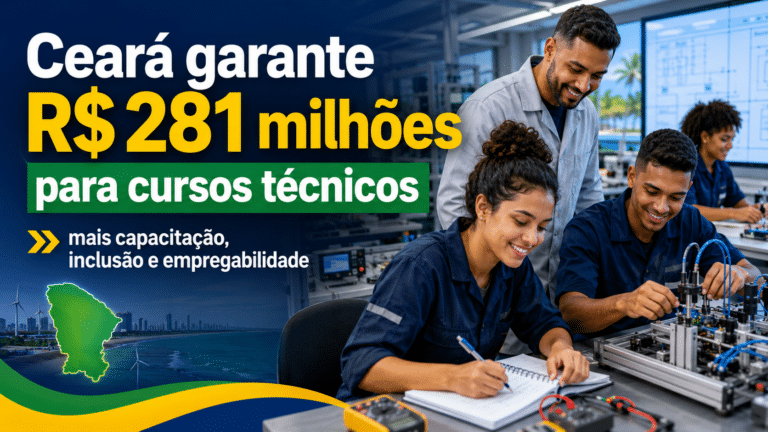 Estudantes em laboratório de curso técnico no Ceará, em imagem sobre investimento de R$ 281 milhões para ampliar a capacitação profissional.
