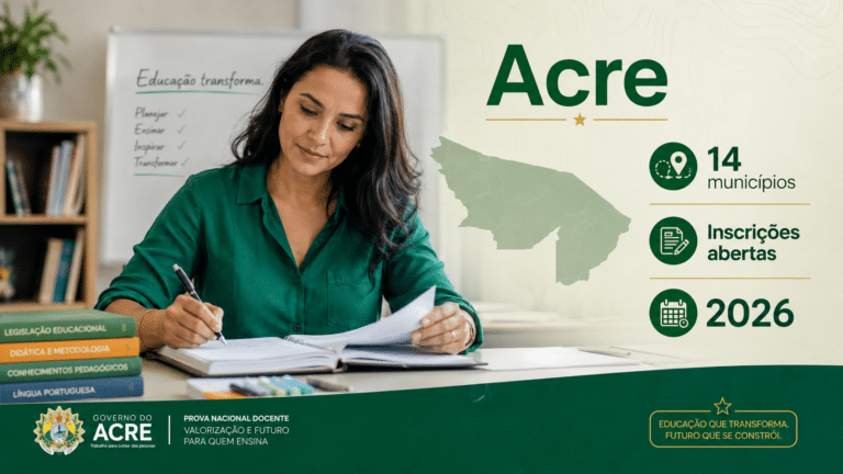 Acre abre inscrições para Prova Nacional Docente com adesão de 14 municípios e oportunidade de valorização para professores em 2026