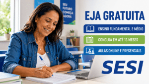 SESI abre EJA gratuita para jovens e adultos: ensino fundamental e médio podem ser concluídos em até 13 meses, com aulas online e presenciais em todo o Brasil