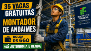 IFSul Sapucaia do Sul abre 35 vagas no curso gratuito de Montador de Andaimes pelo programa Autonomia e Renda Petrobras, com bolsa de R$ 660 e inscrições até 26 de junho